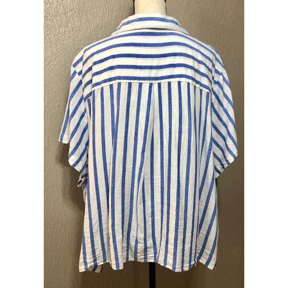 Ava & Viv Women's Linen Blend Button Up Shirt Top Blouse White Stripe Size 4X - Picture 2 of 15